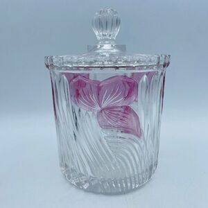 Vintage Bleikristall Art Deco Biscuit Candy Jar Lid Floral Design Heavy Crystal